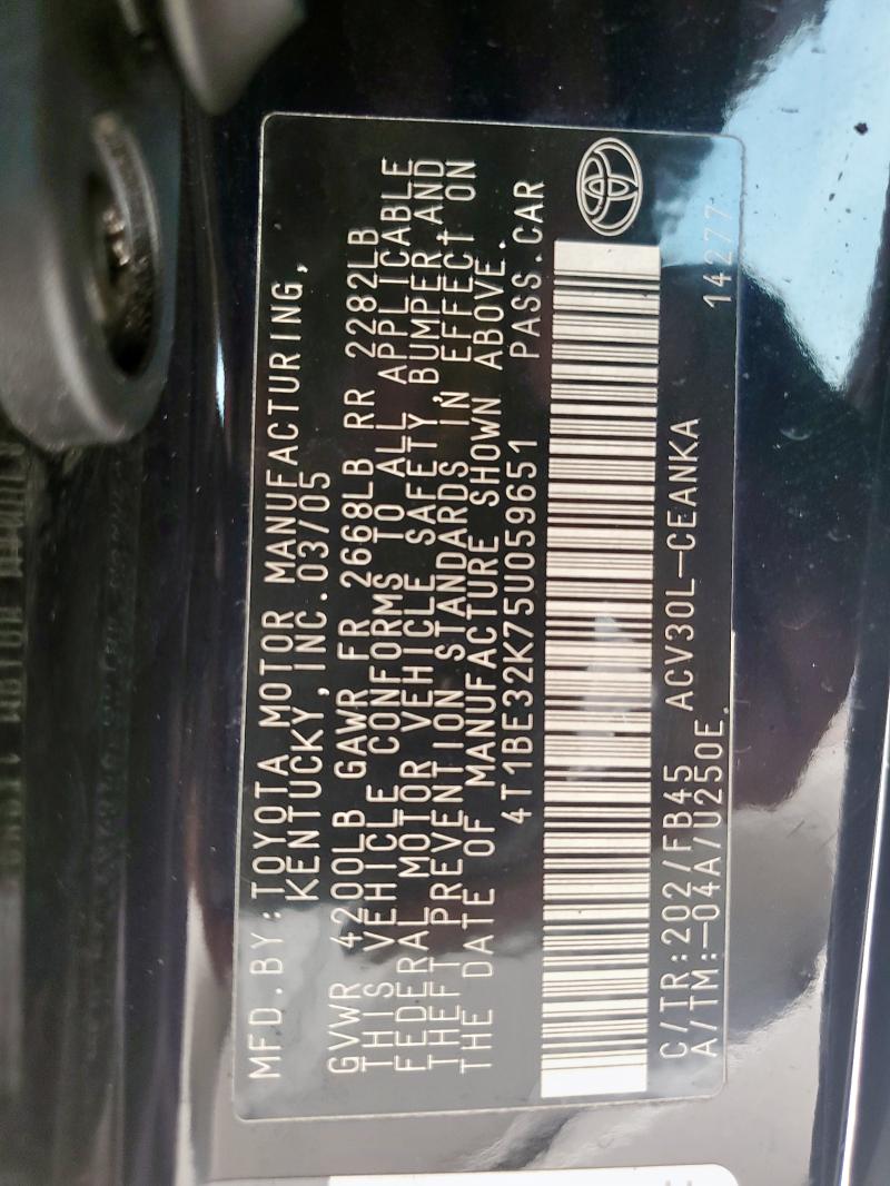 4T1BE32K75U059651 - 2005 TOYOTA CAMRY LE BLACK photo 13