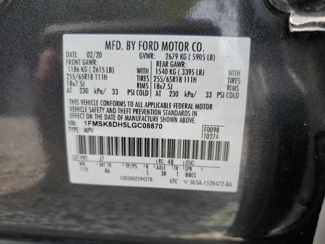 1FMSK8DH5LGC08870 - 2020 FORD EXPLORER XLT Boz foto 13