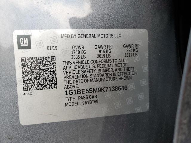 1G1BE5SM9K7138646 - 2019 CHEVROLET CRUZE LT GRAY photo 12