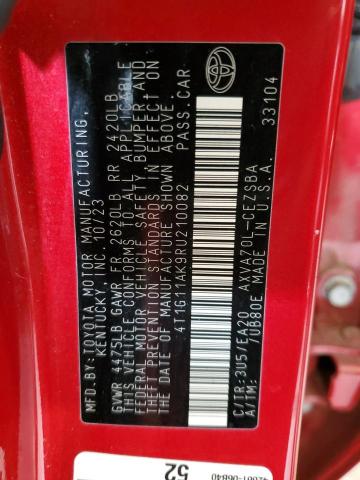 4T1G11AK9RU210082 - 2024 TOYOTA CAMRY SE NIGHT SHADE RED photo 12