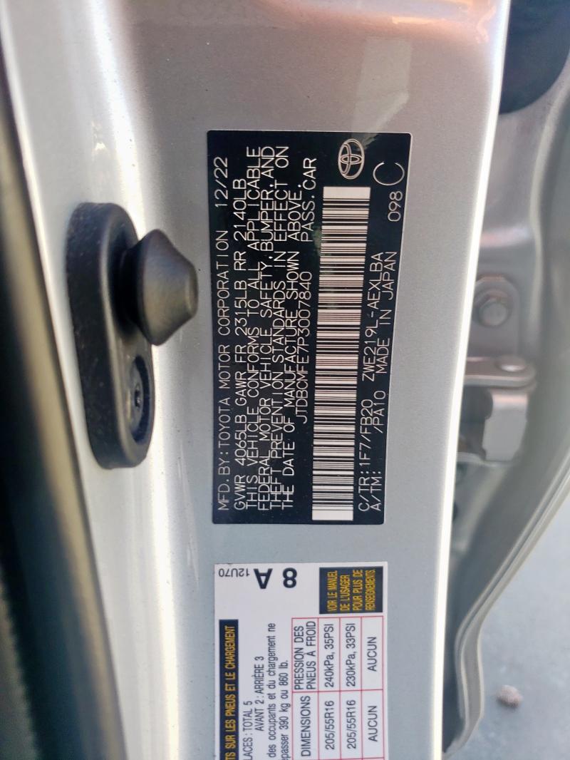 JTDBCMFE7P3007840 - 2023 TOYOTA COROLLA LE SILVER photo 13