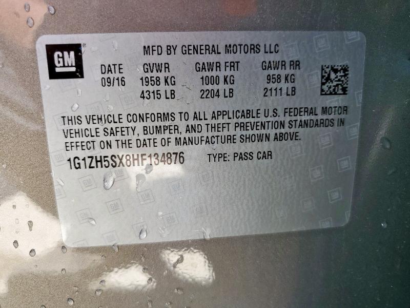 1G1ZH5SX8HF134876 - 2017 CHEVROLET MALIBU PREMIER BROWN photo 12