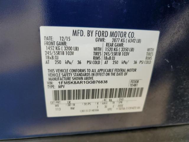 1FM5K8AR1GGB76838 - 2016 FORD EXPLORER POLICE INTERCEPTOR 蓝色 照片 13