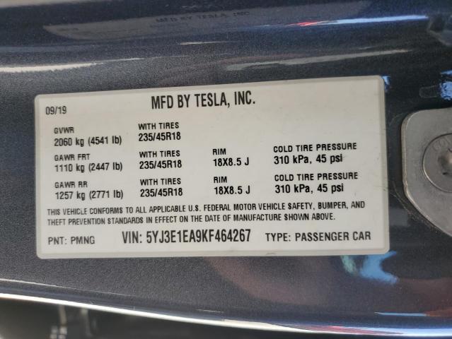 5YJ3E1EA9KF464267 - 2019 TESLA MODEL 3 GREEN photo 12