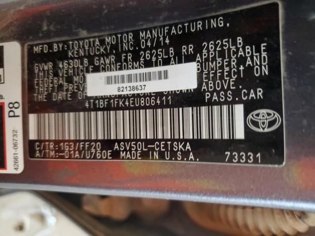 4T1BF1FK4EU806411 - 2014 TOYOTA CAMRY L CHARCOAL photo 12