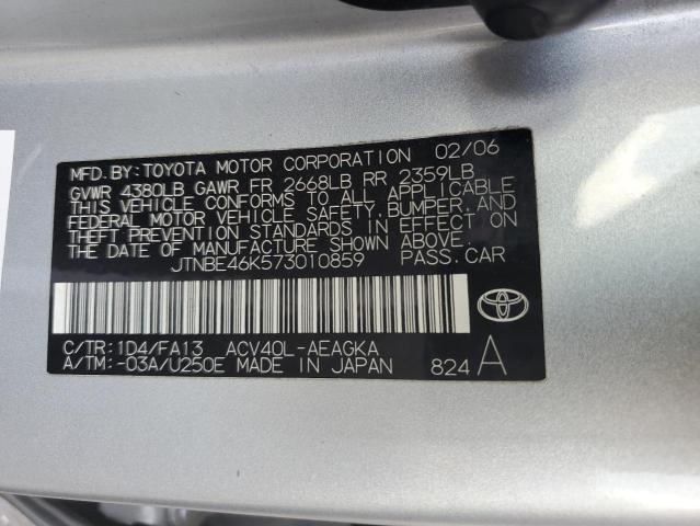 JTNBE46K573010859 - 2007 TOYOTA CAMRY CE SILVER photo 12