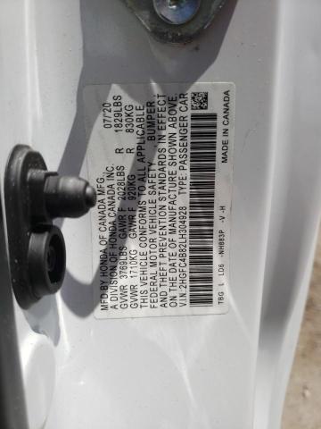 2HGFC4B82LH304928 - 2020 HONDA CIVIC SPORT 白色 照片 12