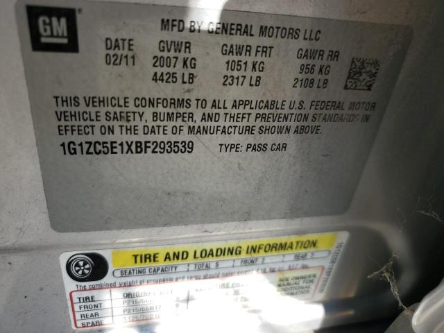 1G1ZC5E1XBF293539 - 2011 CHEVROLET MALIBU 1LT 银色 照片 12