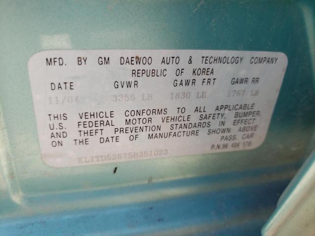 KL1TD52675B351023 - 2005 CHEVROLET AVEO BASE Turkuaz foto 12