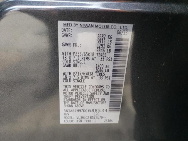 5N1AR2MM7DC688534 - 2013 NISSAN PATHFINDER S GRAY photo 14