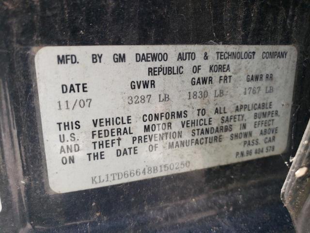 KL1TD66648B150250 - 2008 CHEVROLET AVEO BASE Grafit foto 12