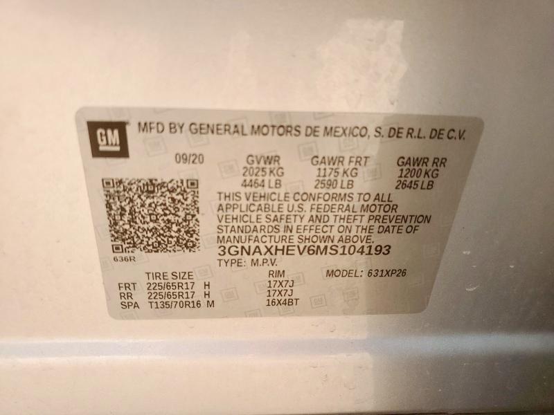 3GNAXHEV6MS104193 - 2021 CHEVROLET EQUINOX LS SILVER photo 14