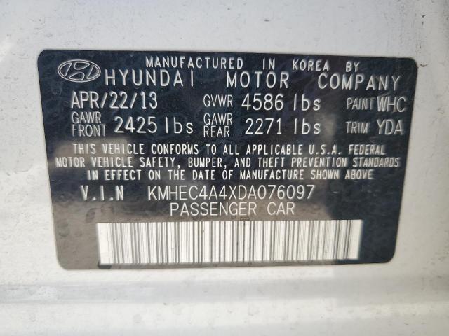 KMHEC4A4XDA076097 - 2013 HYUNDAI SONATA HYBRID WHITE photo 12