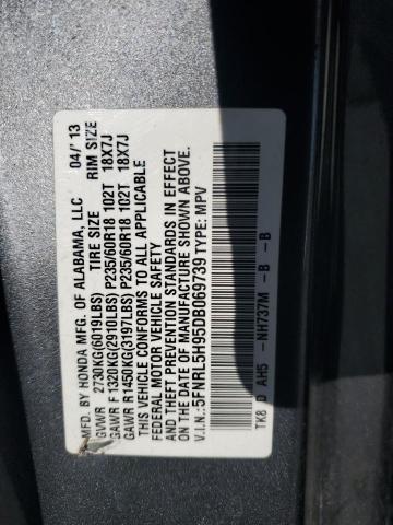 5FNRL5H95DB069739 - 2013 HONDA ODYSSEY TOURING 灰色 照片 13