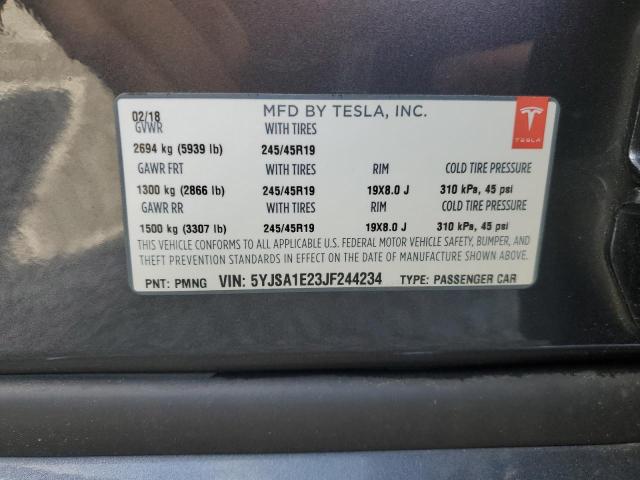 5YJSA1E23JF244234 - 2018 TESLA MODEL S Սև լուսանկար 12