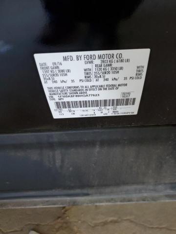 1FM5K8F89HGA77623 - 2017 FORD EXPLORER LIMITED BLACK photo 12