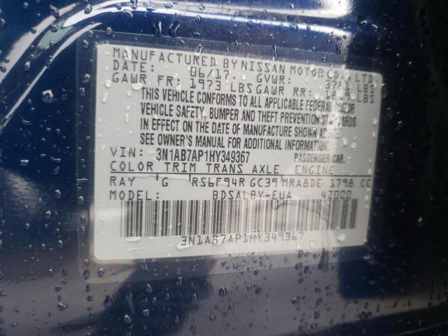 3N1AB7AP1HY349367 - 2017 NISSAN SENTRA S BLUE photo 12