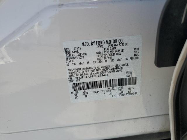 2FMTK4AP9FBB74405 - 2015 FORD EDGE SPORT WHITE photo 13