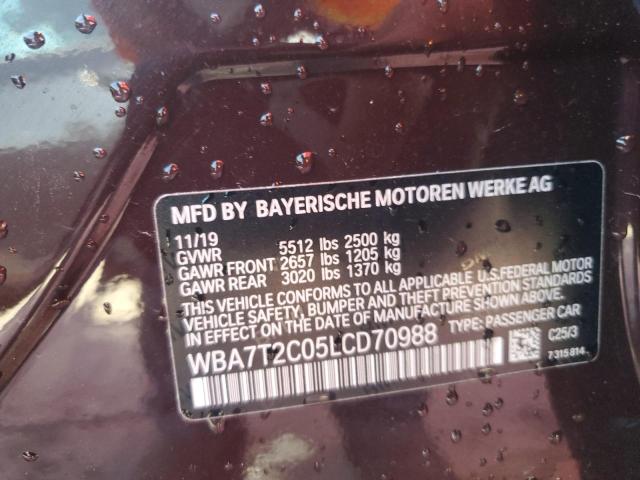 WBA7T2C05LCD70988 - 2020 BMW 740 I BURGUNDY photo 12