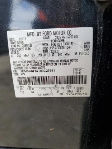 1FM5K8F87DGC27691 - 2013 FORD EXPLORER LIMITED أسود صورة 13