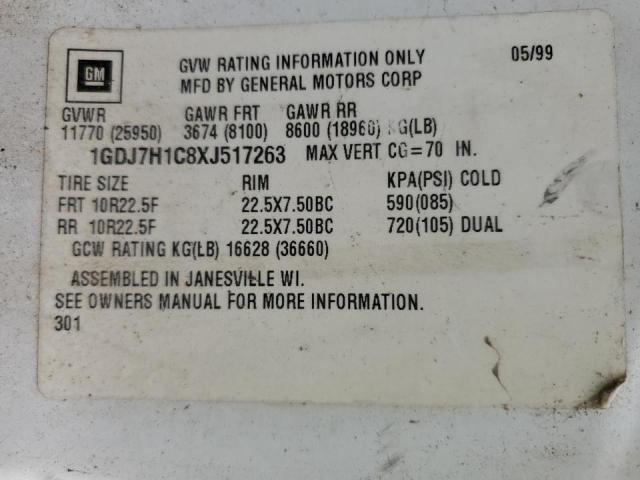 1GDJ7H1C8XJ517263 - 1999 GMC C-SERIES C7H042 WHITE photo 10