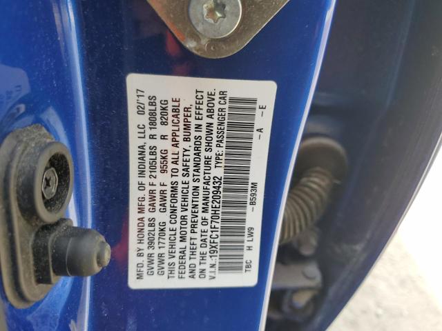 19XFC1F70HE209432 - 2017 HONDA CIVIC EXL BLUE photo 12