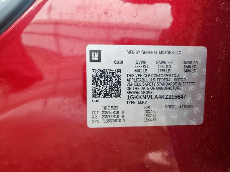 1GKKNMLA4KZ215647 - 2019 GMC ACADIA SLT-1 Bordeaux photo 13