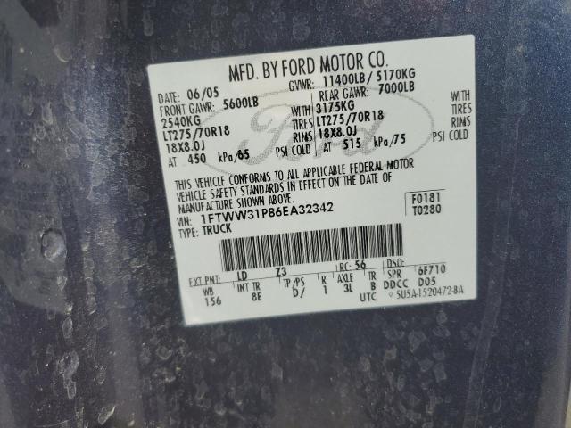 1FTWW31P86EA32342 - 2006 FORD F350 SRW SUPER DUTY BLUE photo 12