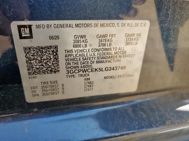 3GCPWCEK5LG343749 - 2020 CHEVROLET SILVERADO C1500 LT 蓝色 照片 13