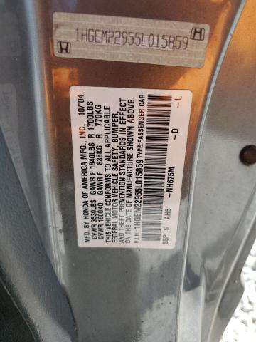 1HGEM22955L015859 - 2005 HONDA CIVIC EX GRAY photo 12