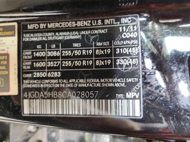 4JGDA5HB8CA028057 - 2012 MERCEDES-BENZ ML 350 4MATIC BLACK photo 13