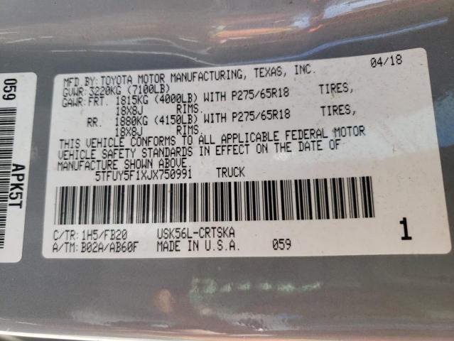 5TFUY5F1XJX750991 - 2018 TOYOTA TUNDRA DOUBLE CAB SR/SR5 SILVER photo 12