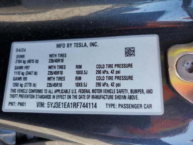5YJ3E1EA1RF744114 - 2024 TESLA MODEL 3 ნაცრისფერი ფოტო 13