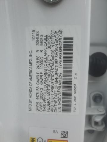 1HGCV1E39LA012249 - 2020 HONDA ACCORD SPORT WHITE photo 12