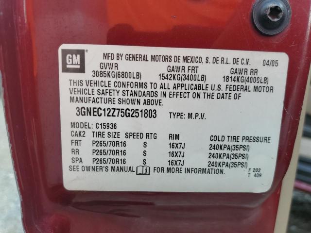 3GNEC12Z75G251803 - 2005 CHEVROLET AVALANCHE C1500 RED photo 12