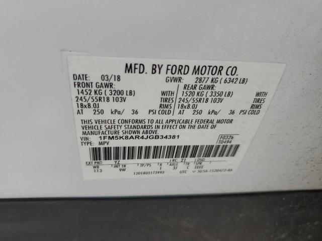 1FM5K8AR4JGB34381 - 2018 FORD EXPLORER POLICE INTERCEPTOR 白色 照片 13