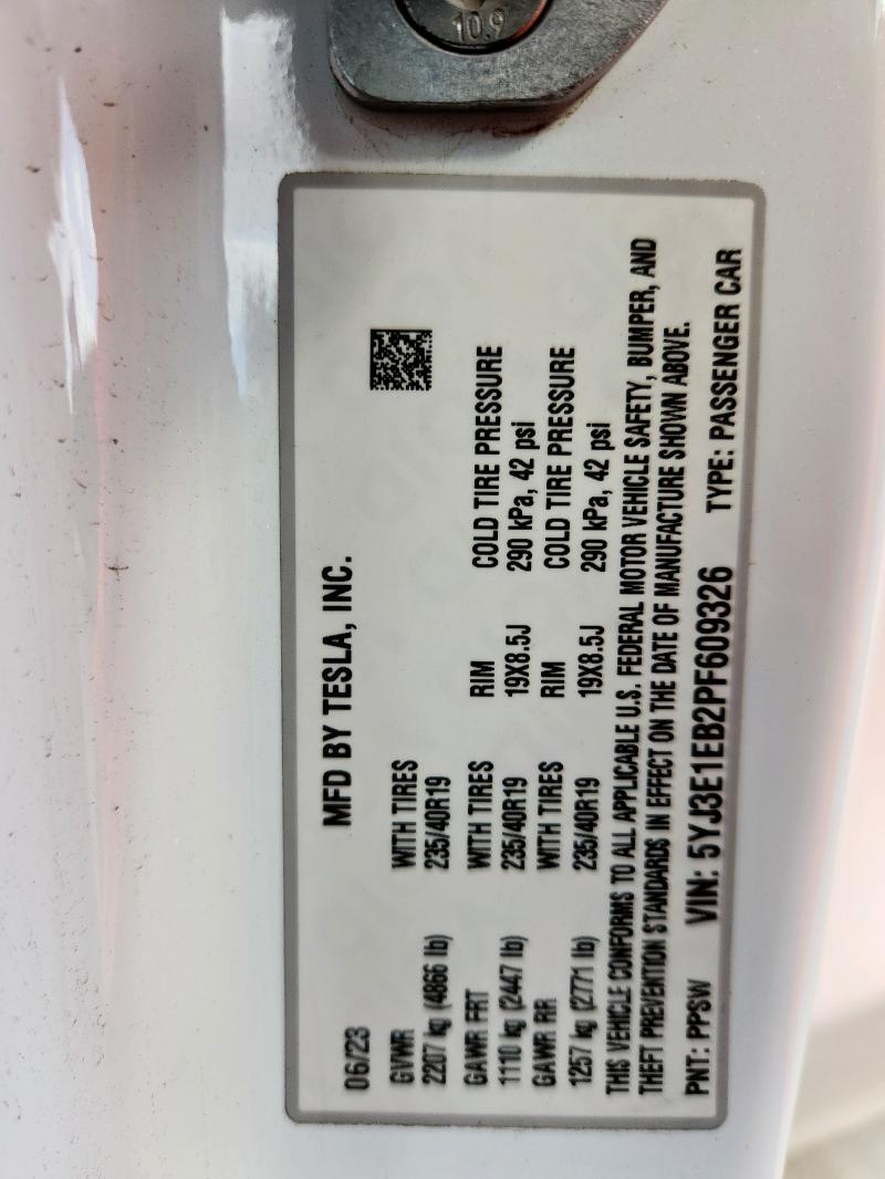 5YJ3E1EB2PF609326 - 2023 TESLA MODEL 3 白色 照片 13