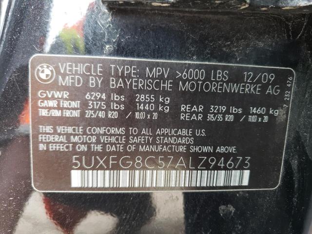 5UXFG8C57ALZ94673 - 2010 BMW X6 XDRIVE50I BLACK photo 13