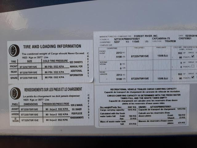 5ZT3CKPB6K0703921 - 2019 FRRV TRAILER GRAY photo 10