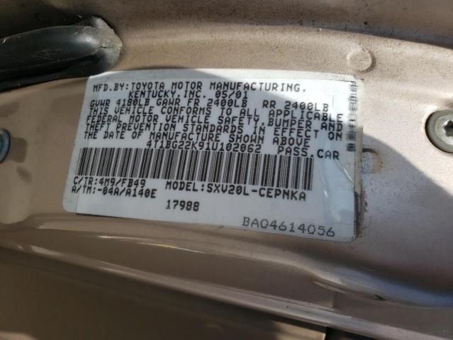 4T1BG22K91U102062 - 2001 TOYOTA CAMRY CE 棕色 照片 12