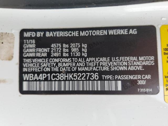 WBA4P1C38HK522736 - 2017 BMW 440I WHITE photo 13