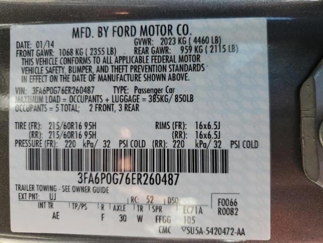 3FA6P0G76ER260487 - 2014 FORD FUSION S GRAY photo 12