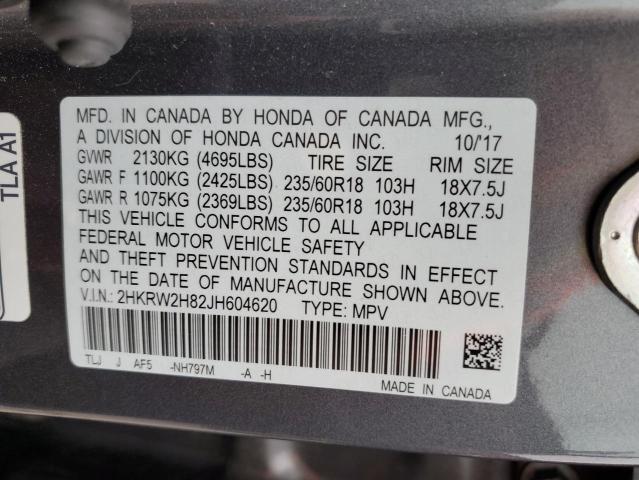 2HKRW2H82JH604620 - 2018 HONDA CR-V EXL GRAY photo 13