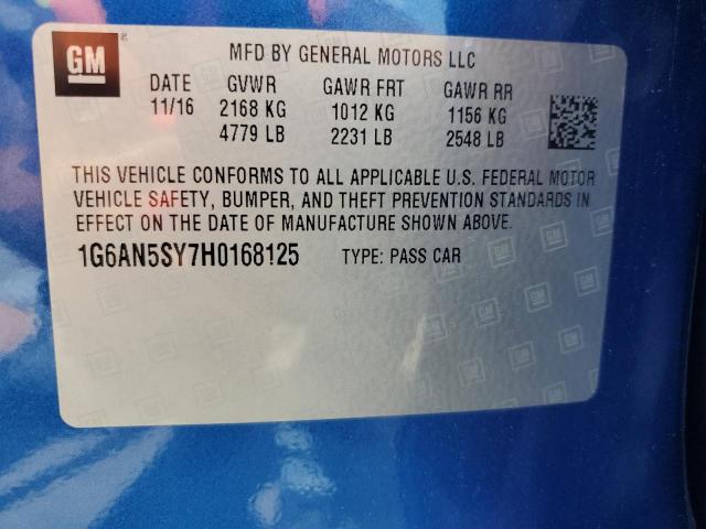 1G6AN5SY7H0168125 - 2017 CADILLAC ATS-V BLUE photo 12