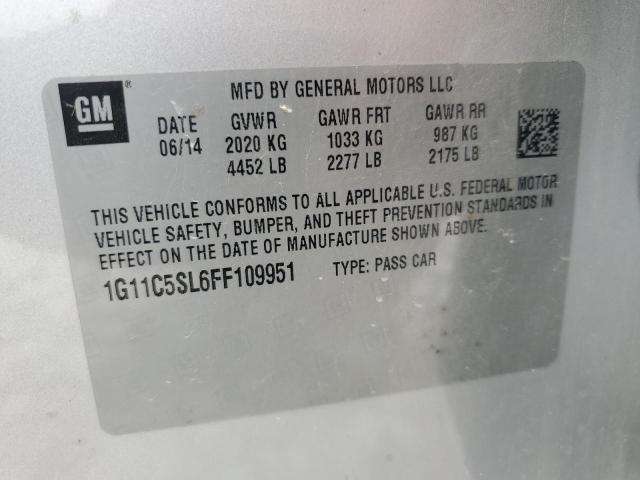 1G11C5SL6FF109951 - 2015 CHEVROLET MALIBU 1LT 银色 照片 12