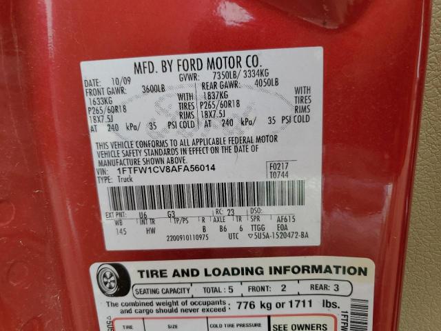 1FTFW1CV8AFA56014 - 2010 FORD F150 SUPERCREW RED photo 12