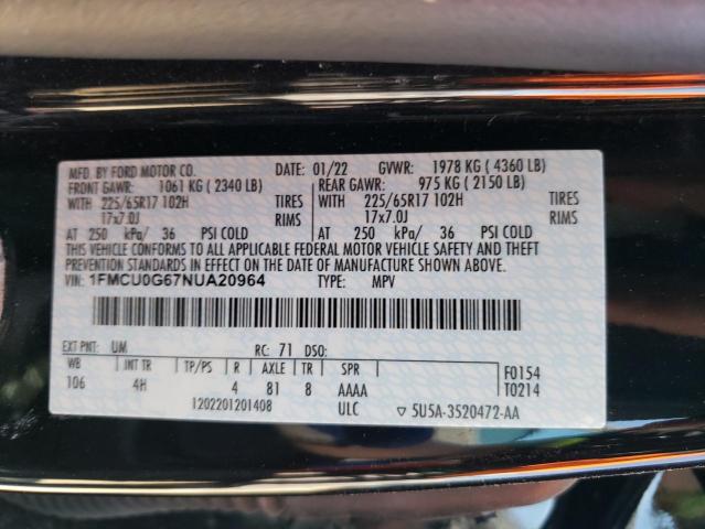 1FMCU0G67NUA20964 - 2022 FORD ESCAPE SE BLACK photo 13