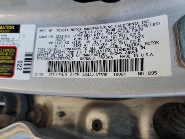 5TEJU62N58Z579910 - 2008 TOYOTA TACOMA DOUBLE CAB PRERUNNER SILVER photo 13