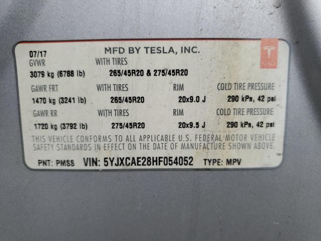 5YJXCAE28HF054052 - 2017 TESLA MODEL X SILVER photo 14