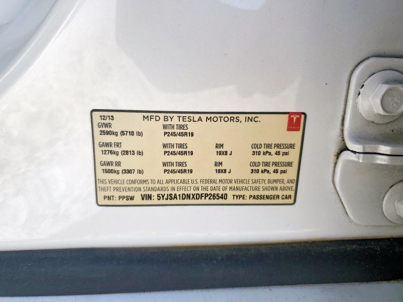 5YJSA1DNXDFP26540 - 2013 TESLA MODEL S 白色 照片 12